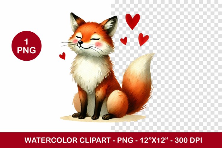 valentine png watercolor clipart - fox