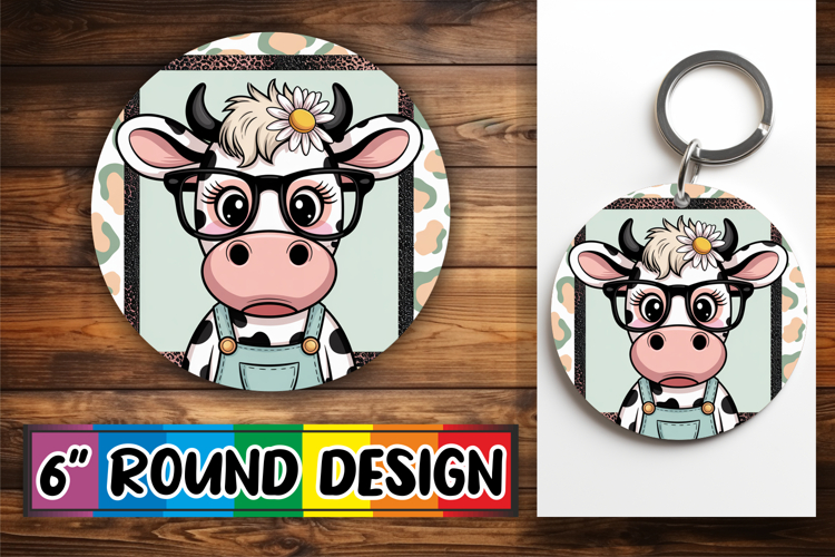 Joyful Circle Keychains for Gifts, Cute Cow