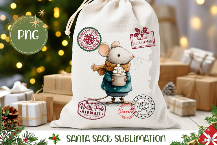 Christmas Mouse Santa Sack Template, Winter Mouse Gift Bag