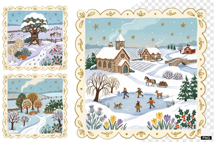 Nursery Winter Postage Stamps PNG
