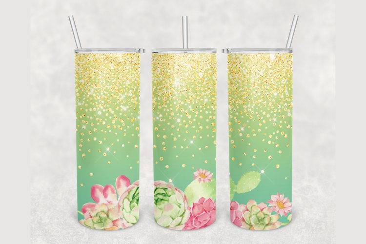 Cactus Floral Gold Glitter 20 oz sublimation design tumbler