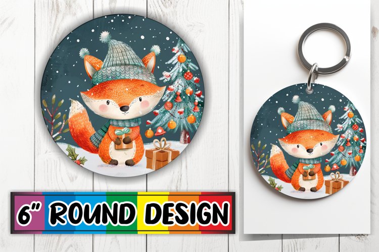 Winter Watercolor Animals Keychain Sublimation Round Design