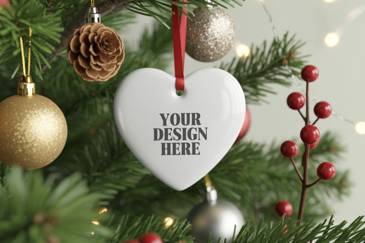 Christmas Love Heart Ornament Mockup | Holiday Hanging