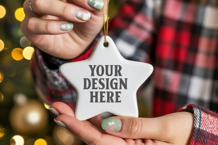 Christmas Star Ceramic Ornaments Mockup | Holiday Star Ornam example image 1