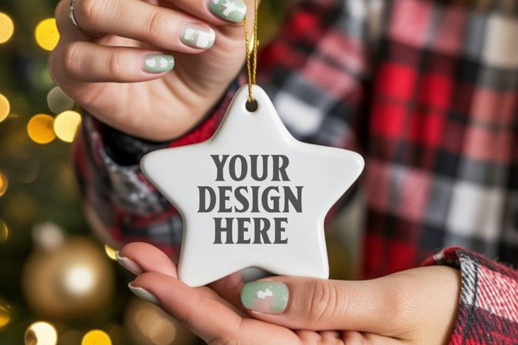 Christmas Star Ceramic Ornaments Mockup | Holiday Star Ornam