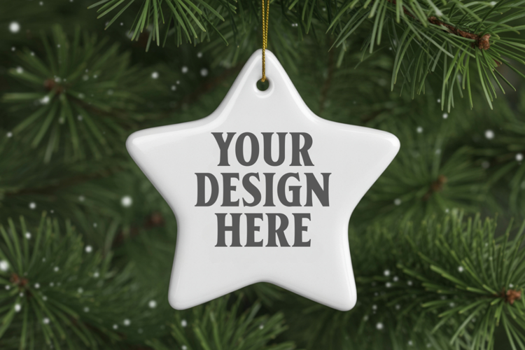 Christmas Star Ceramic Ornament Mockup | Cozy Boho Holiday D