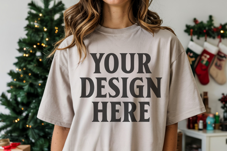 Christmas Comfort Colors 1717 Grey T-Shirt Mockup Real