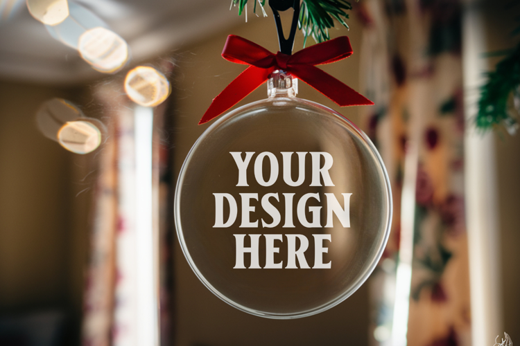 Acrylic Christmas Ornament Mockups | Clear Round Holiday