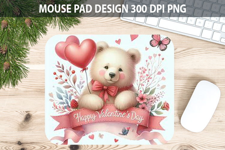 Watercolor Bear Mouse Pad Sublimation - Valentines PNG