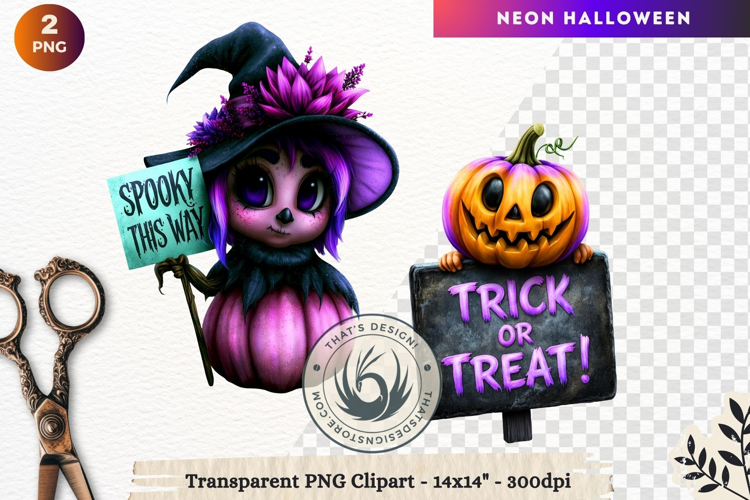 Neon Halloween Character Clipart Spooky Kawaii