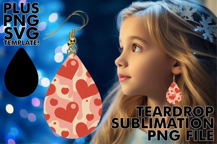Luminous Teardrop Earrings Designs PNG, Valentines Pattern