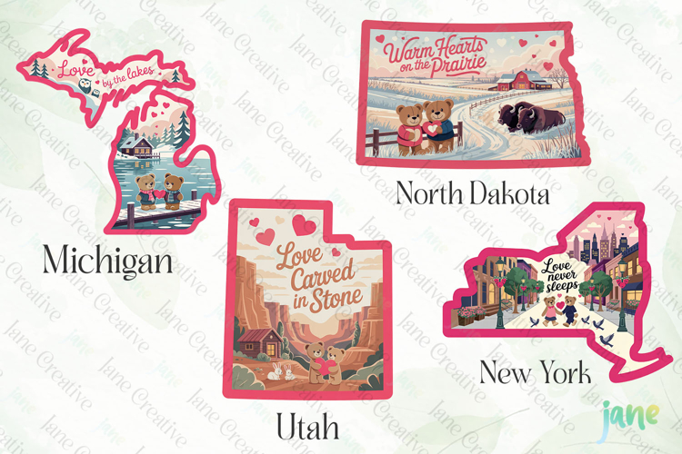 Valentine 50 US States Clipart
