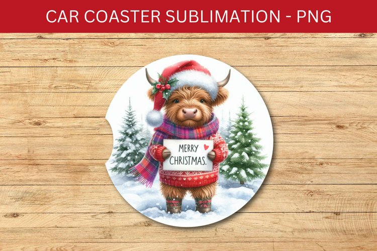 rounded car coaster - highland cow example image 1