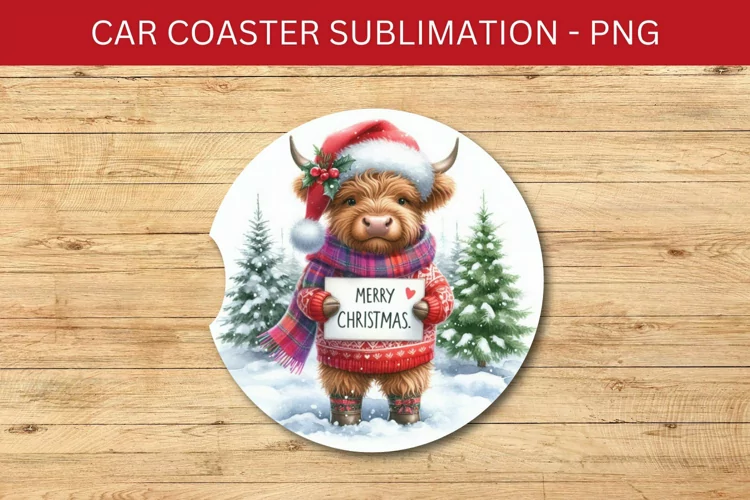 rounded car coaster - highland cow