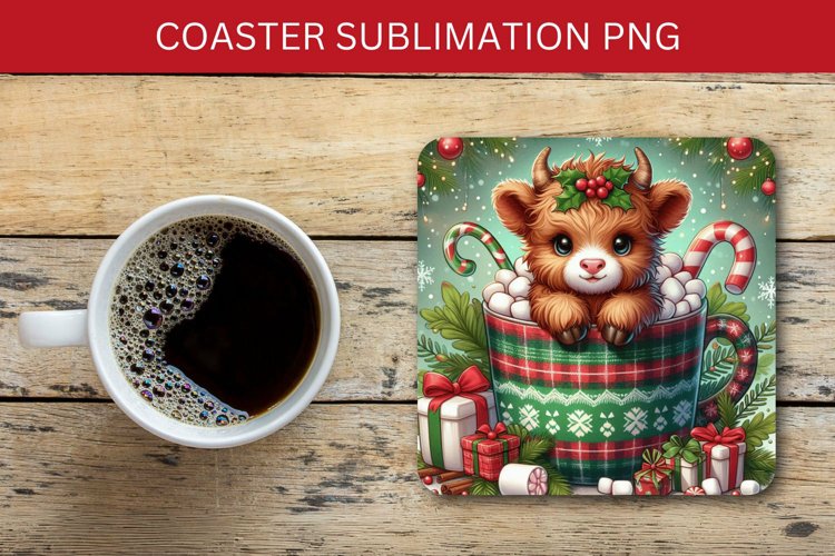 square coaster - highland cow in the mug