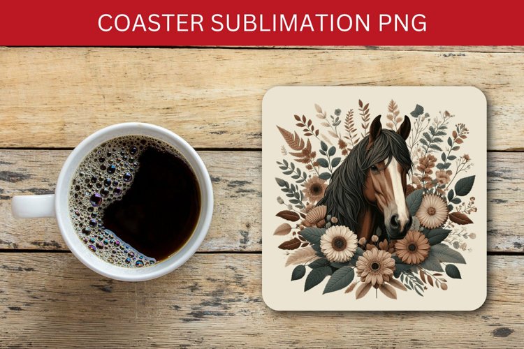 square coaster - floral horse