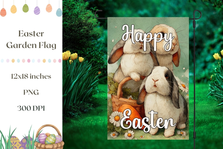 Easter Garden Flag, Vintage Bunnies Garden Flag Sublimation