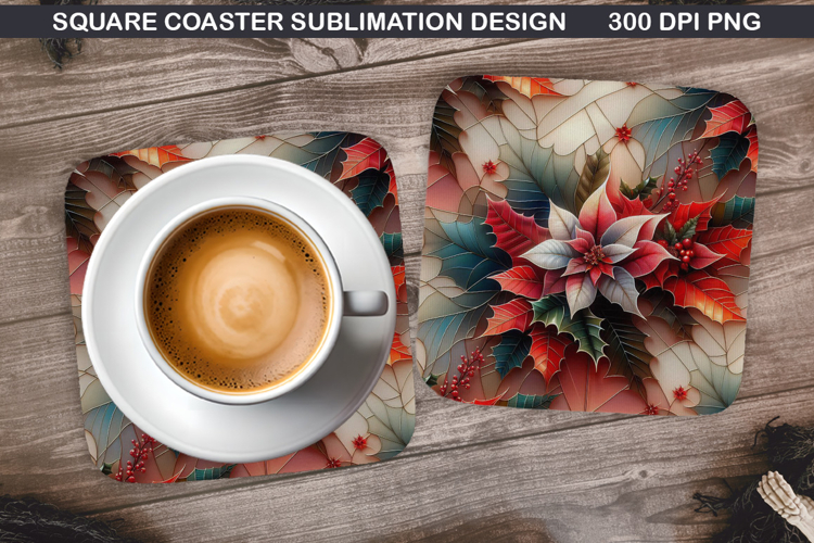 Poinsettias Coaster Sublimation, Christmas Coaster PNG