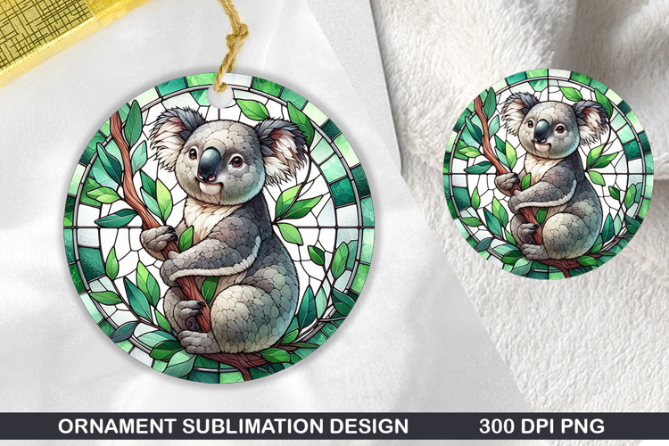 Cute Koala Stained Glass Ornament PNG, Digital Download File