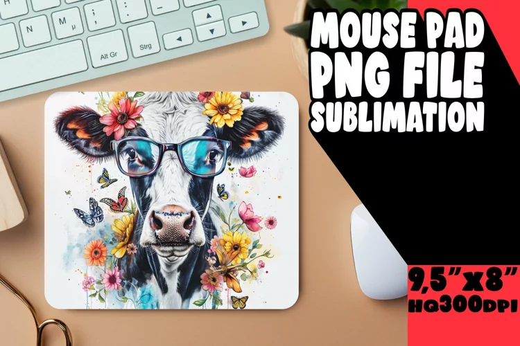 Dreamy Watercolor Cow Mouse Pad: Spring Style