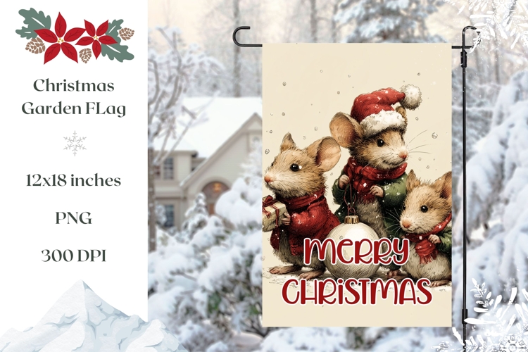 Cartoon Christmas Mouses Garden Flag Template