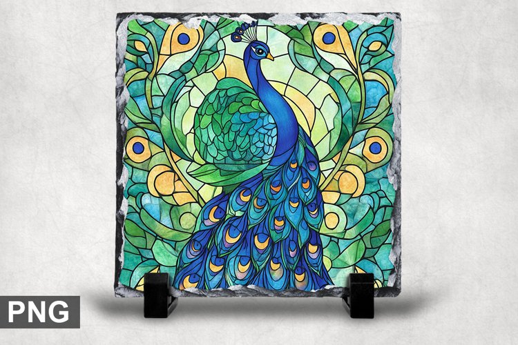 Stained Glass Peacock - Square Sublimation Slate Design example image 1