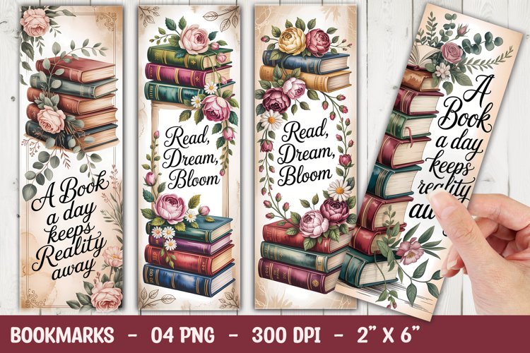 Floral Book Stack Bookmark Sublimation