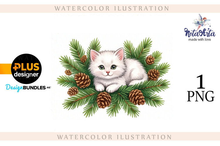 Christmas Kitten in Watercolor Style example image 1