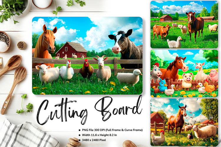 Farm Animal Cutting Board Farmhouse Chopping Board_51 example image 1