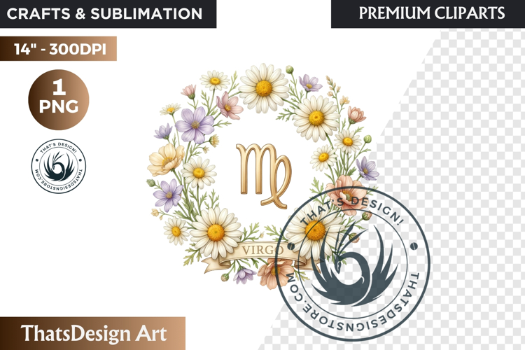 Virgo Floral Zodiac Wreaths Clipart Astrology Flower Graphic