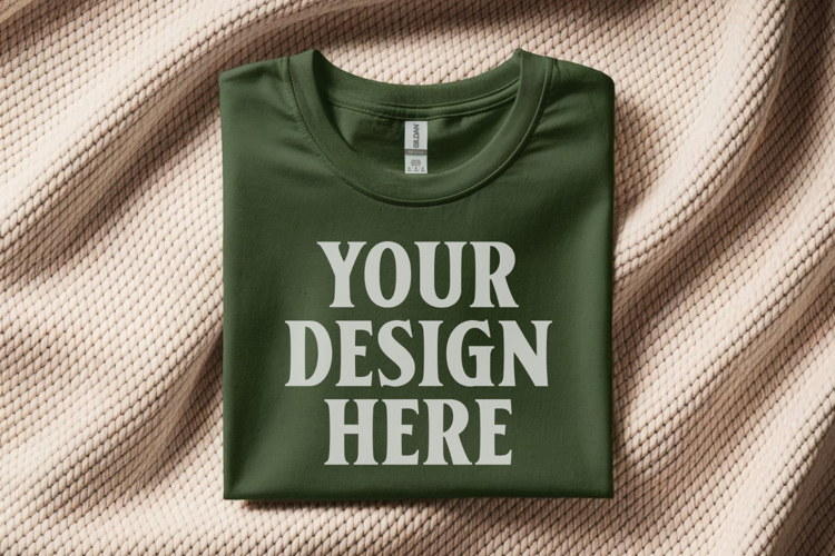 Gildan 64000 Forest Green Folded T-Shirt Mockup | Flat Lay U