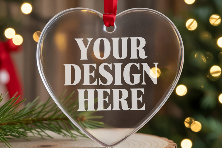 Christmas Heart Crystal Glass Ornament Mockups