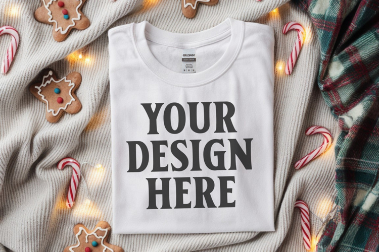 Gildan 64000 White Folded Christmas Flat Lay T-shirt