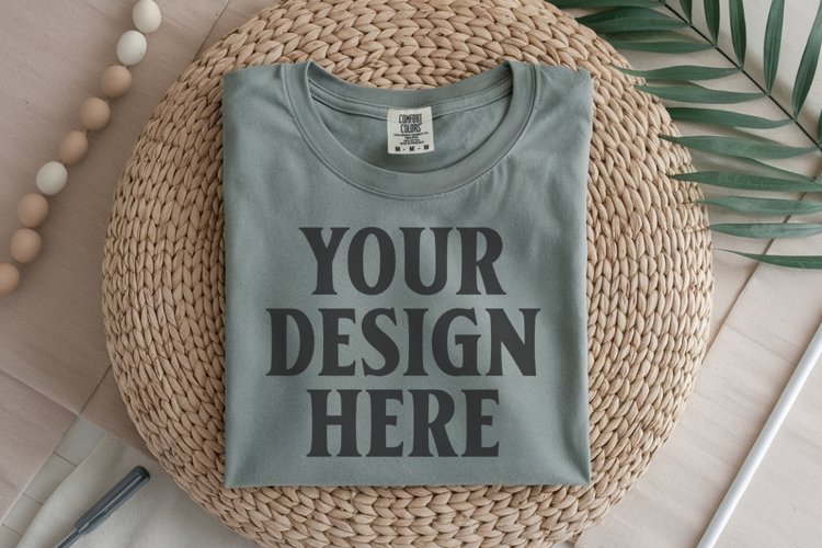 Sage Comfort Colors 1717 Folded Tshirt Mockups