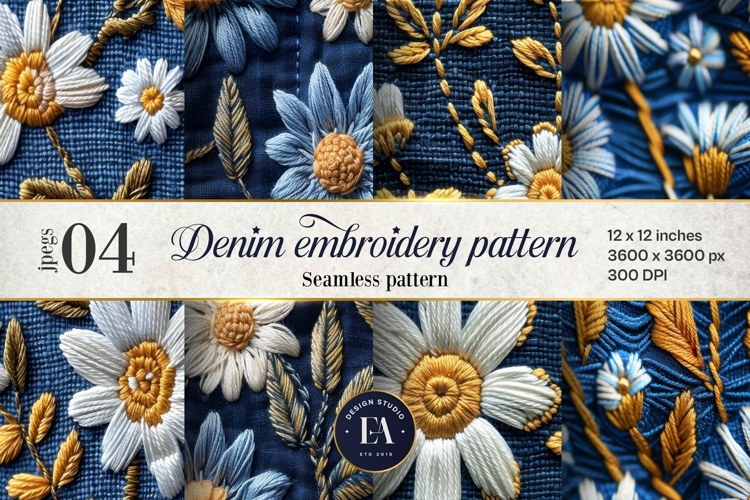 Embroidered Denim Digital Paper| Denim Pattern