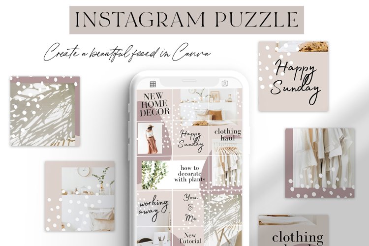 Neutral Canva Instagram Puzzle Grid Template example image 1