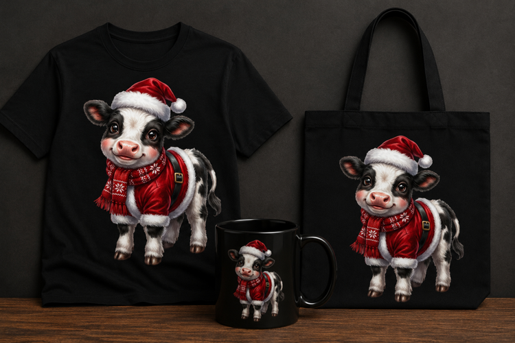 Cute Christmas Cow PNG Santa Cow Holiday Clipart Design