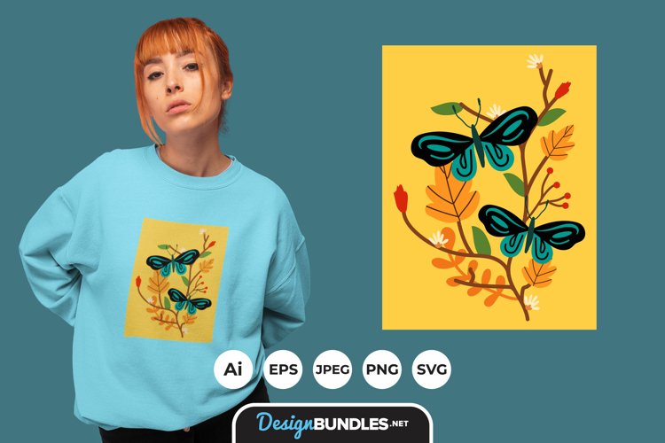 Butterfly and Flowers Illustration for T-Shirt Design
