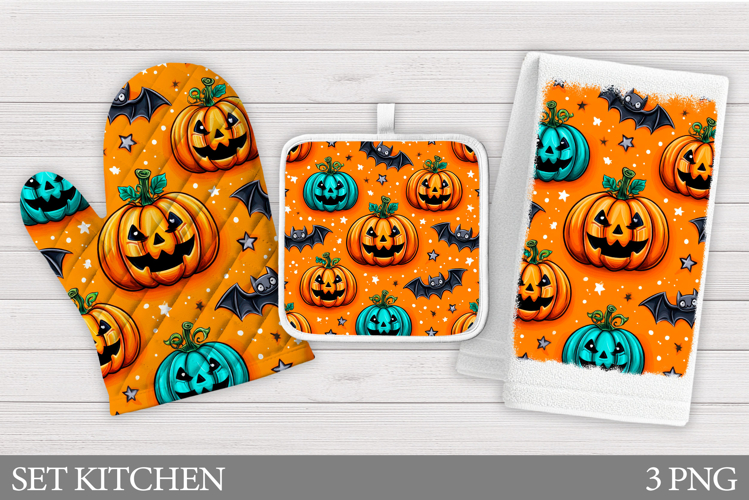 Halloween Oven Mitt Design. Halloween Pumpkin Kitchen Towel