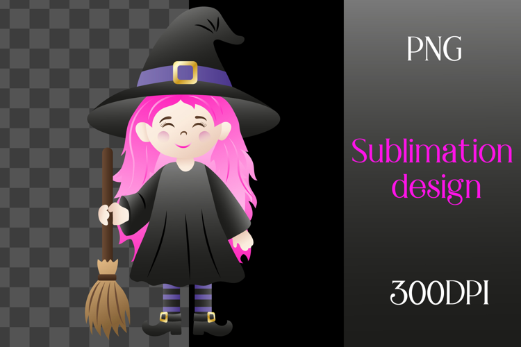 Cute little witch. Halloween sublimation. PNG