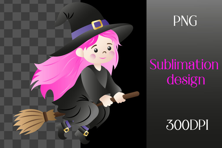 Cute little witch. Halloween sublimation. PNG example image 1