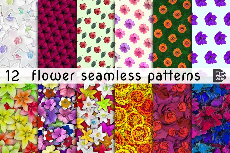 12 Seamless colorful FLOWER patterns bundle. Digital Paper example image 1