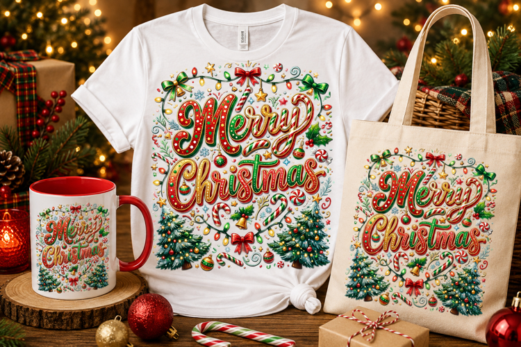 Merry Christmas PNG | Festive Holiday Sublimation Design