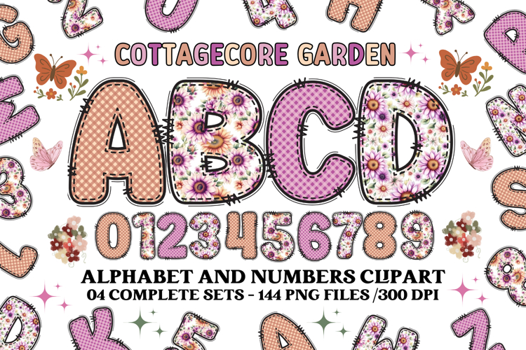 Cottagecore Alphabet png clipart, Garden letters doodle