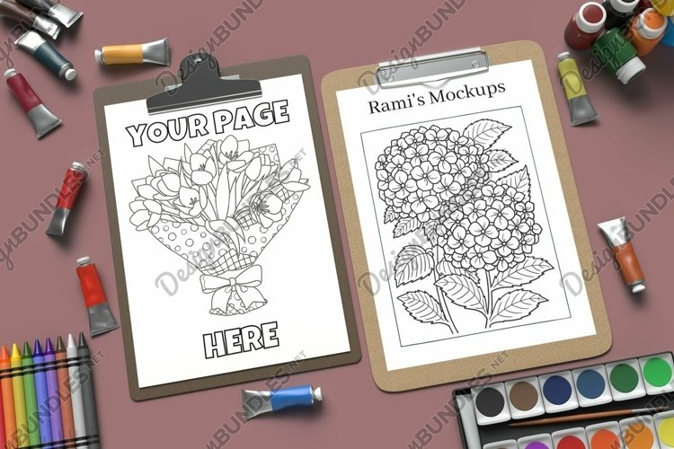 Two clipboards with coloring paper mockup example image 1