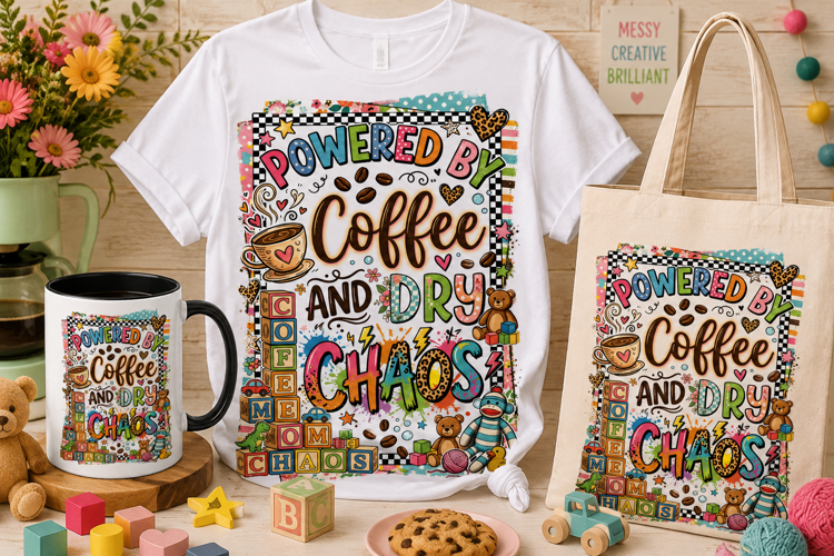 Powered By Coffee and Dry Chaos PNG | Funny Teacher Design