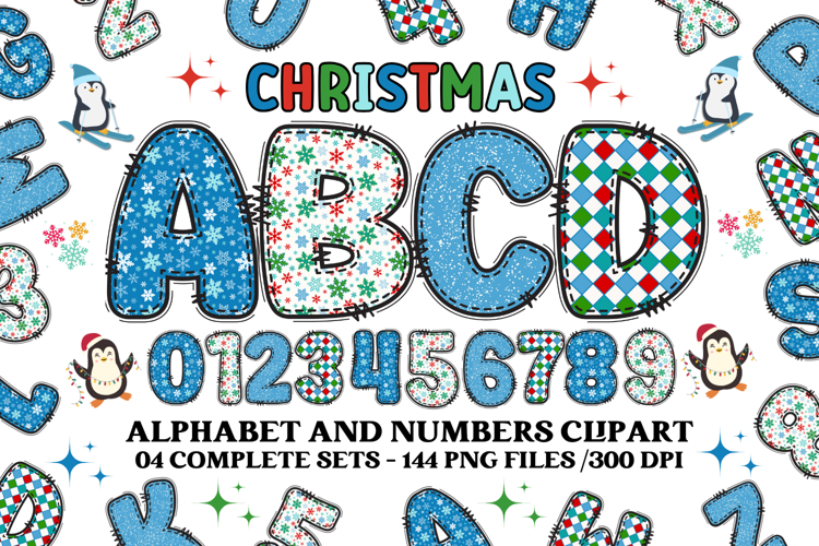 Christmas Alphabet png clipart, christmas letters doodle