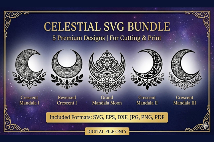 Crescent Moon celestial SVG Mandala set
