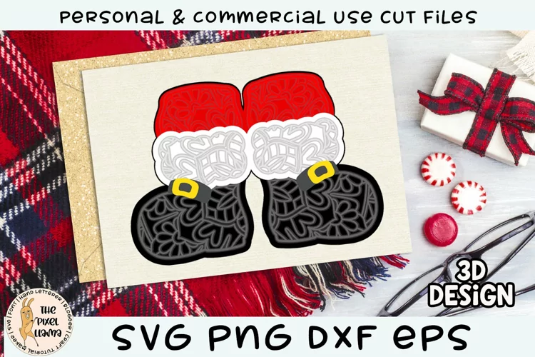 3D Layered Christmas Santa Boots SVG