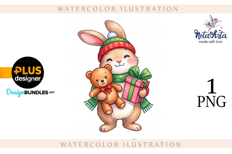 Christmas Bunny in Watercolor Style